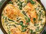 Poached chicken, baby spinach and dry